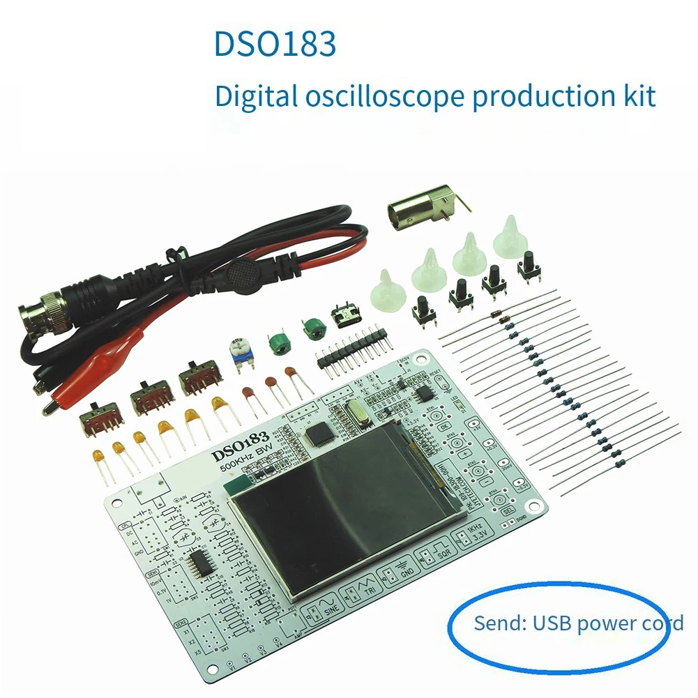 DC 5V DSO183 Digital Oscilloscope 500kHz Bandwidth 12Bit DIY Kit With Port For Circuit Analysis And Development Tool