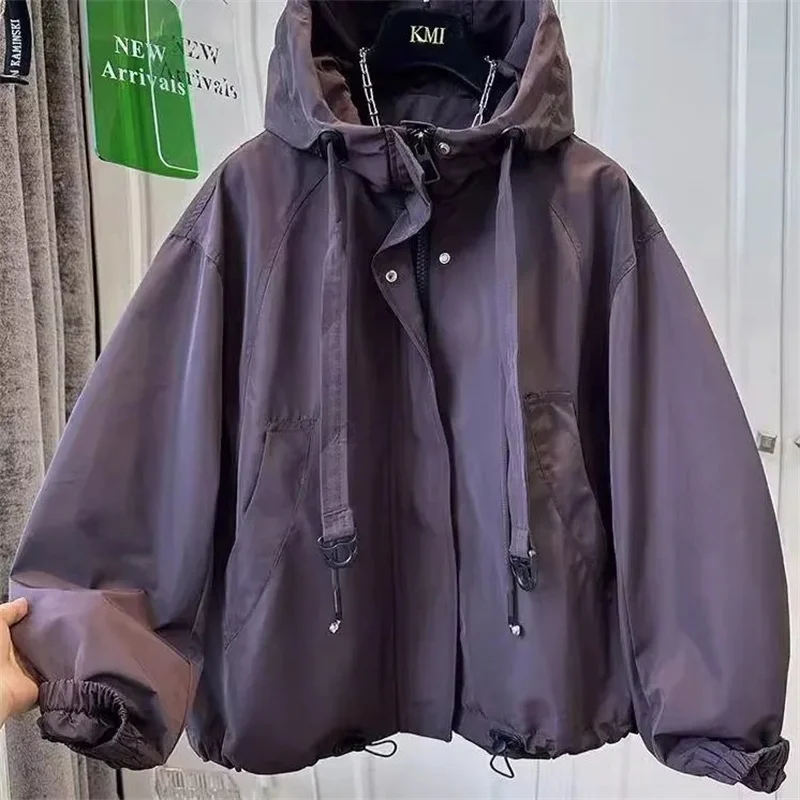 

Women's Jacket Woman Clothes New 200 kg Extra-large Size Advanced Sense Tooling JacketWomen's Spring and utumn hooded jacket
