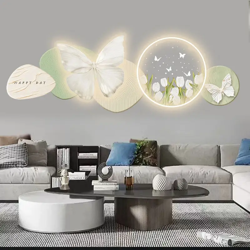 Modern Minimalist Living Room Decorative Art Butterfly Flower Round Combination Hanging Painting UV Precision Carved Frameless A