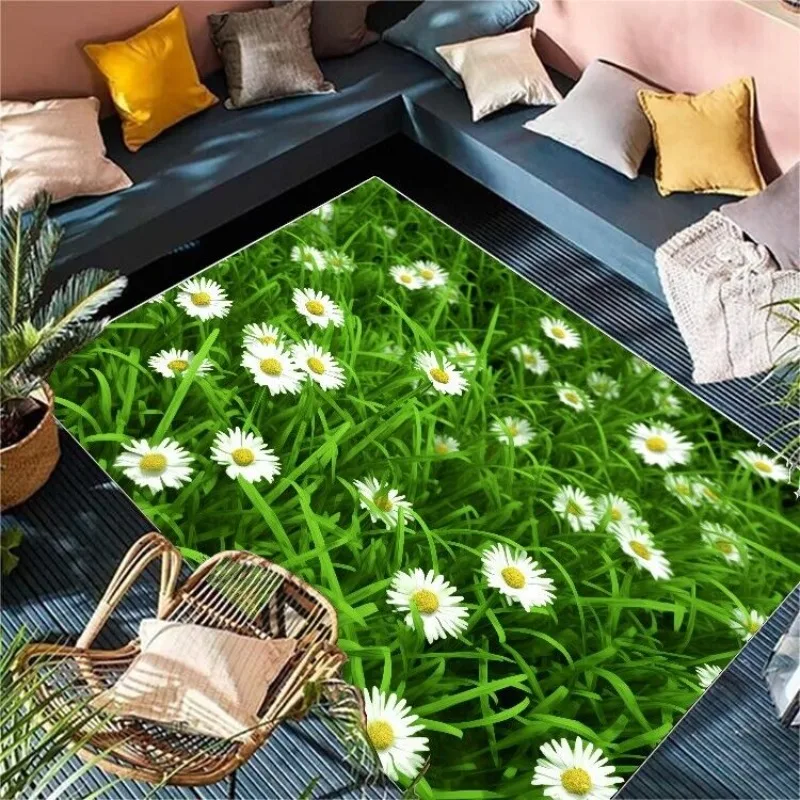 Green Eye Protection Flower Print Living Room Decor Sofa Carpet Soft Non-slip Bedroom Rug New Model Pastoral Entrance Mat Custom