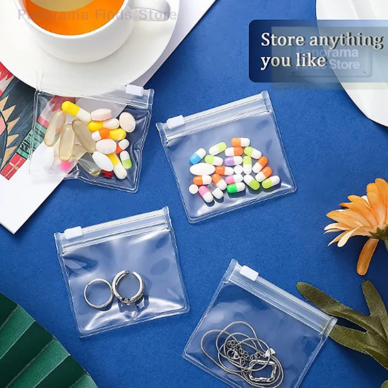 【P】5PCS Reusable Clear Zippered Pill Pouches Self-Sealing Medication Organizer for Travel And Daily Use