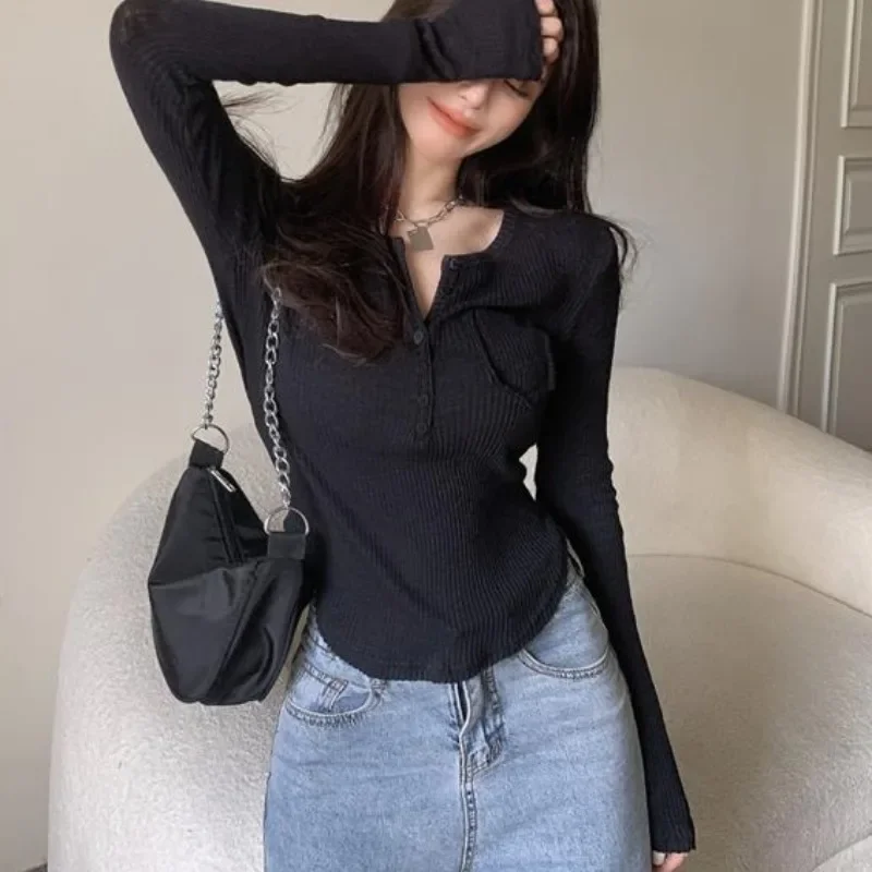 T-shirt Donna Casual Slim Femminile Estate Sottile All-match Harajuku Semplice Manica Lunga a Prova di Sole Colori Puri Stile Coreano Moda