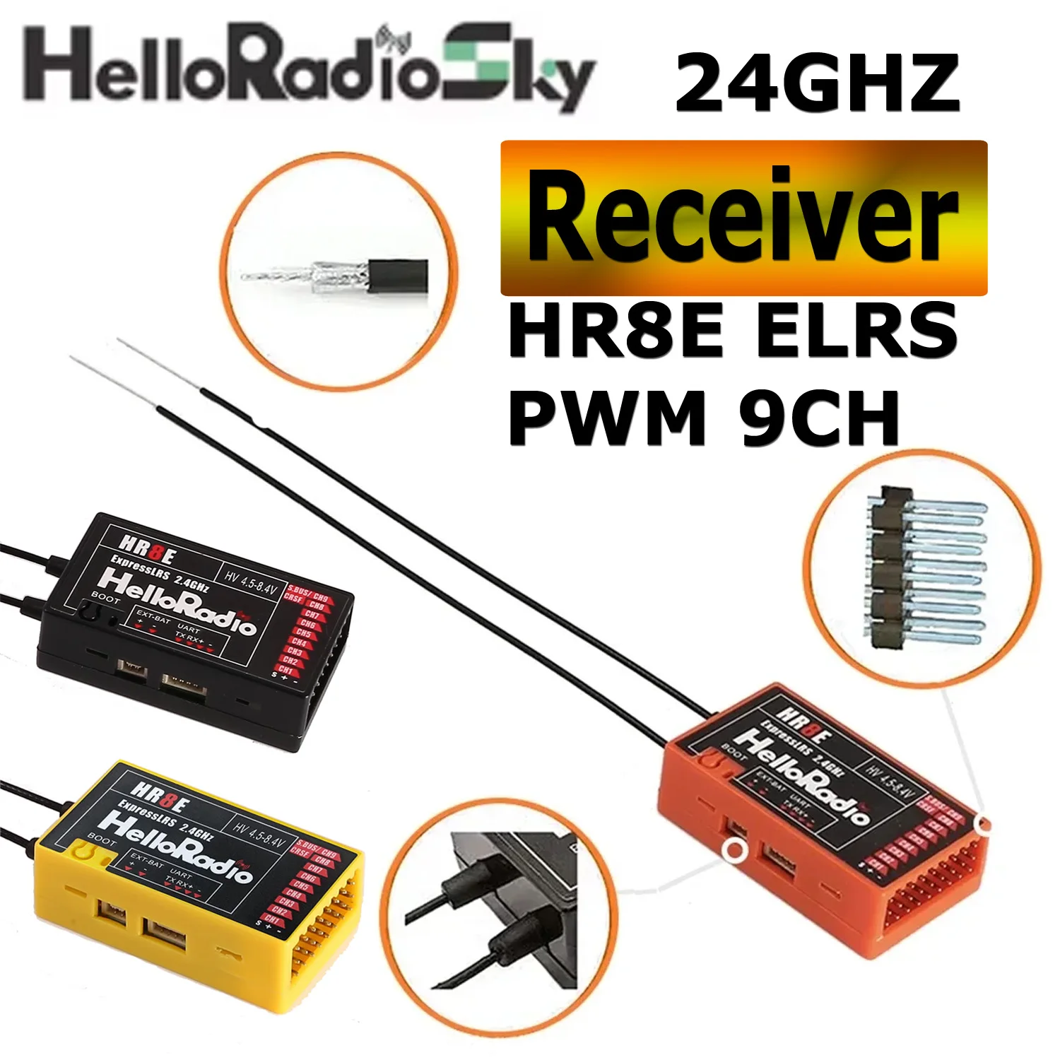

HelloRadio HR8E ELRS PWM 9CH 2.4GHZ Low-Latency Long-Range Receiver for RC Fixed Wing Aircraft Drone Airplane Model Accessories