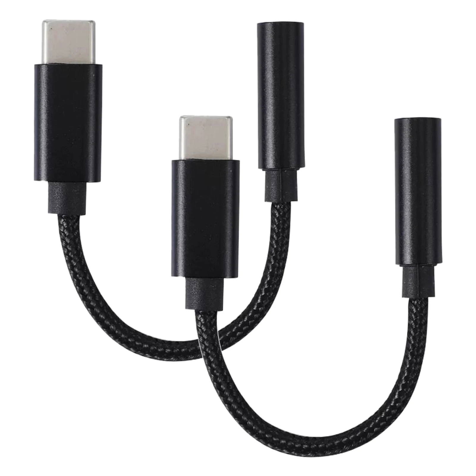 プラグアンドプレイフレキシブルヘッドフォンタイプC〜3.5mmジャック、編組、アルミニウム合金、USBアダプター、スマートフォン通話、ホームオフィス、2個