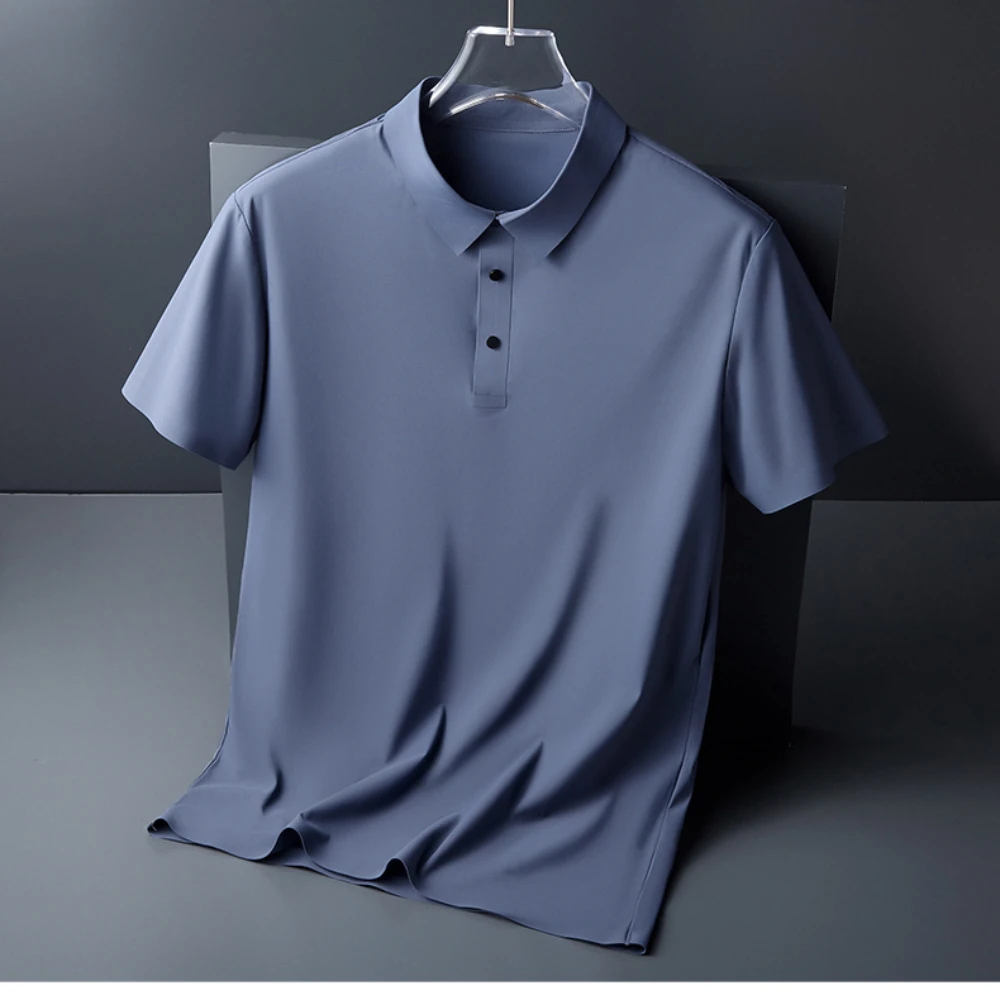 Seamless High-end Polo Shirt for Men's Business Thin Half Sleeved Solid Lapel Short Sleeved Men's Shirt Polo Shirt