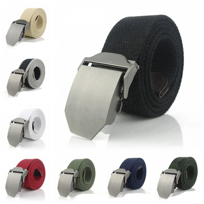 Men Military Style Canvas Belt Auto Lock Buckle Thick Denim Texture Waist Strap Vintage Country Fashion Waistband Men Casual Wea