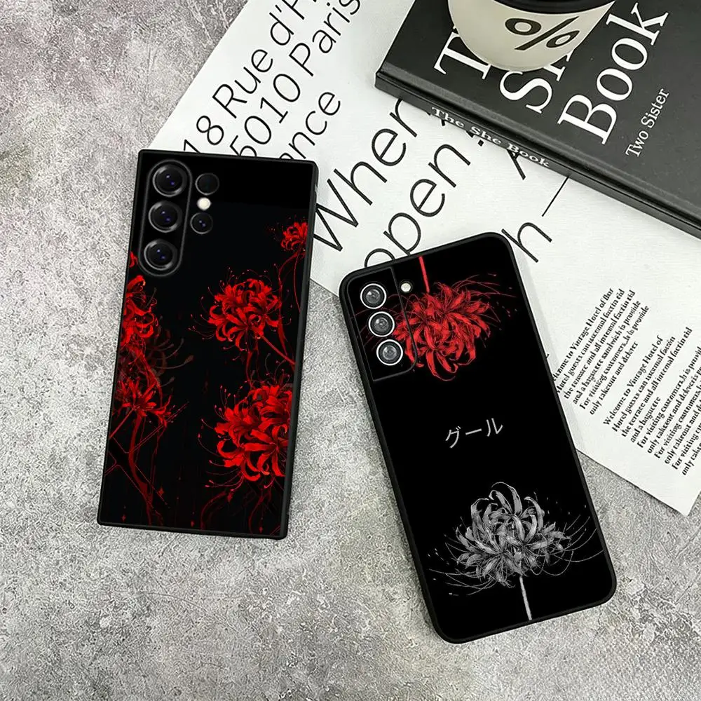 Japan Art pattern Red spider lilys Phone Case For Samsung Galaxy S26 S25 S24 S23 S22 S21 Plus Ultra Fold A Soft Black