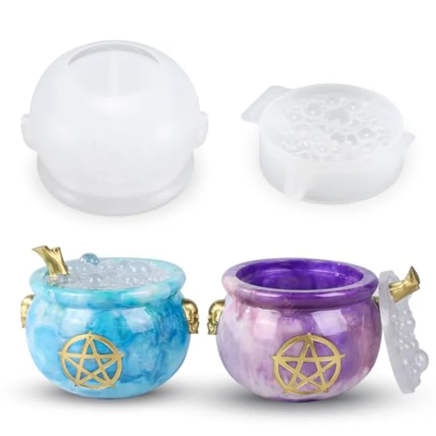 LET'S Resin Witch Cauldron Resin Mold, Halloween Resin Molds, 3D Jar Resin Molds Silicone 4.7'' Width, Large Jar Molds for Epox
