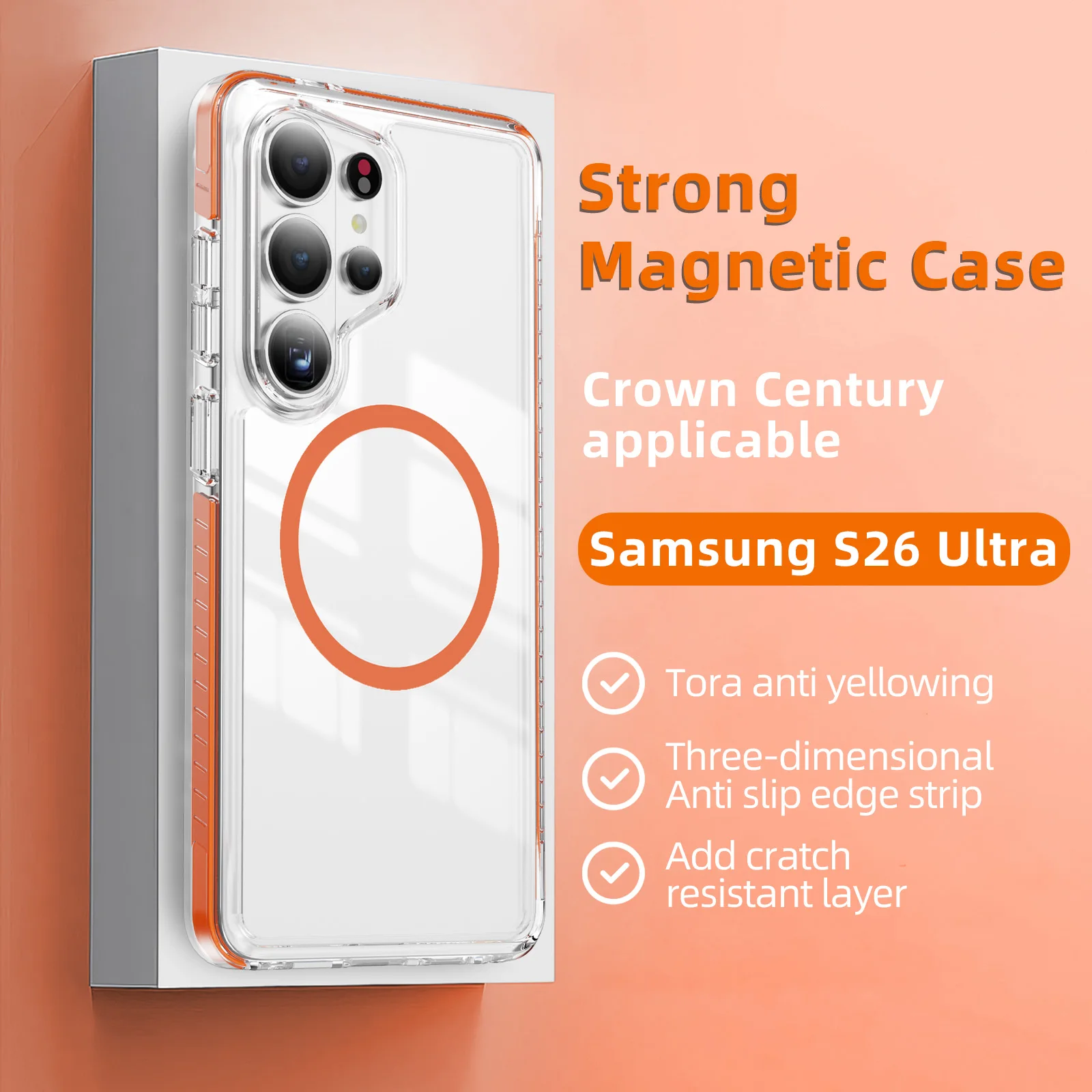 Transparent For Magsafe Phone Case Anti-yellow PC+TPU For Samsung S26 Ultra S25 S24 Plus S23 Anti-slip Silicone Protective Cover