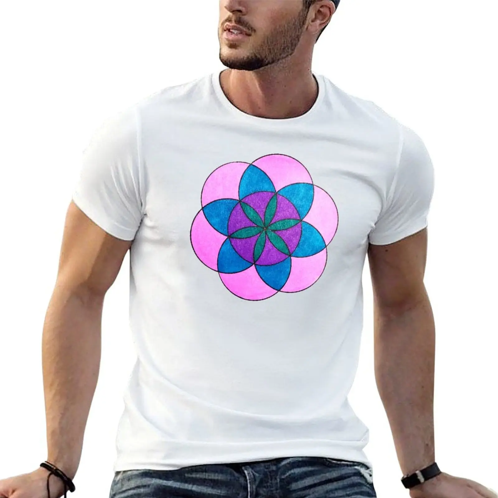 Seed Of Life- Pink, Purple, Green & Teal T-Shirt cotton man t-shirts funny gifts mens clothes