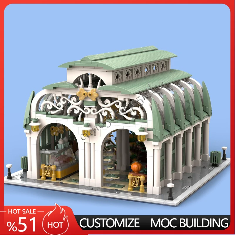 1567 ELEMENTÓW MOC Personalizowana Ulica Miejska Scena Budowlana Model Halu Rynekowego Klocki Konstrukcyjne DIY Edukacyjne Zabawki dla Dzieci Prezent Niespodzianka