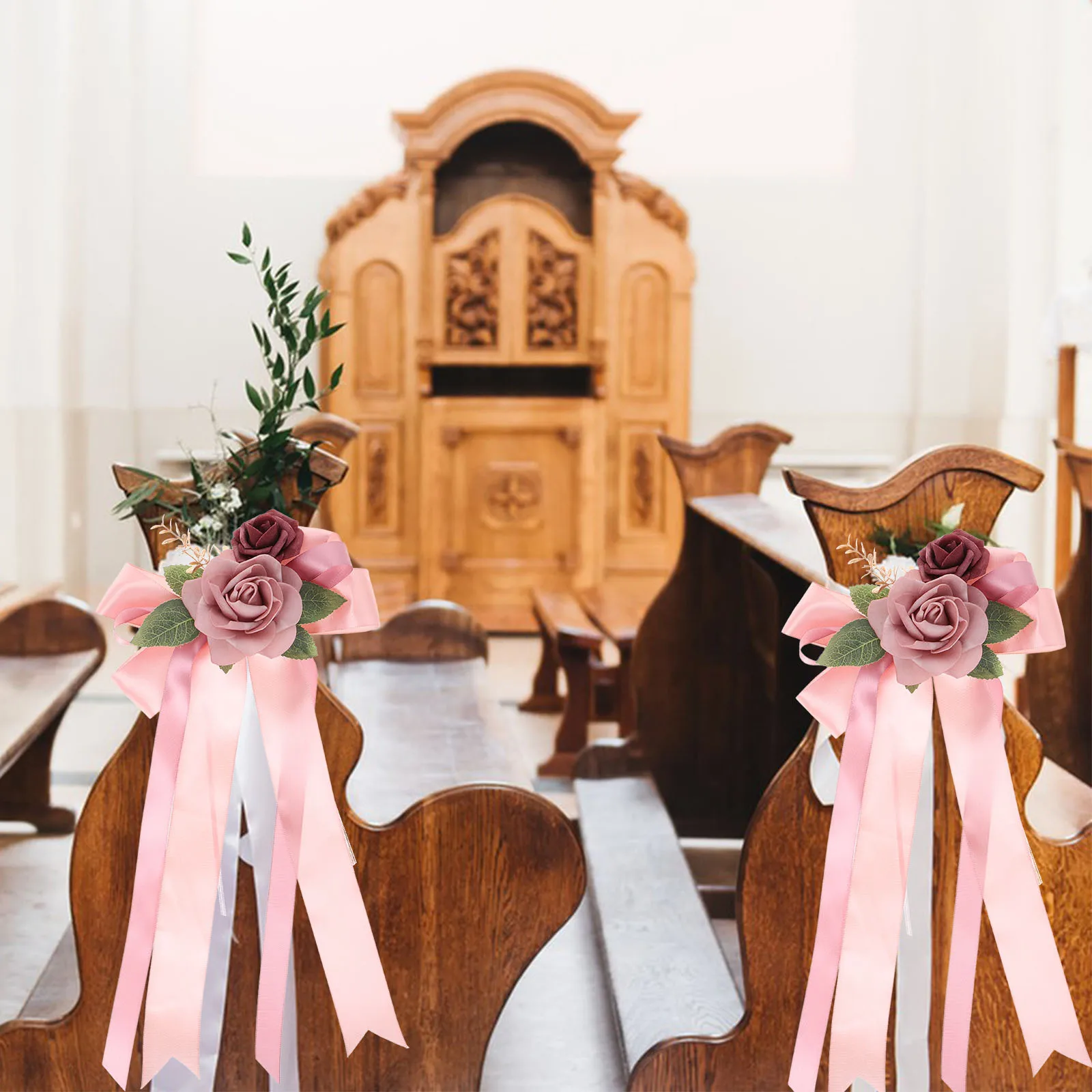 

Wedding Decoration Rearview Mirror Flower Decor Artificial Rose Car Decorations Sturdy Cloth Plastic Fake Flowers For