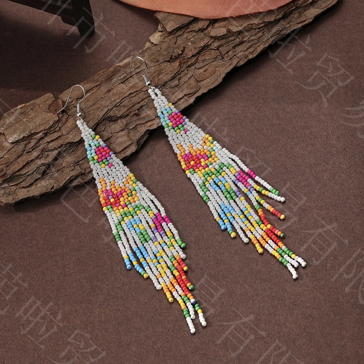 Rice Bead Earrings  Hand weaving  Beaded  Floral  Pastoral style  Pearl rice  Retro Bohemia geometry alloy ma'am Tassel Earrings