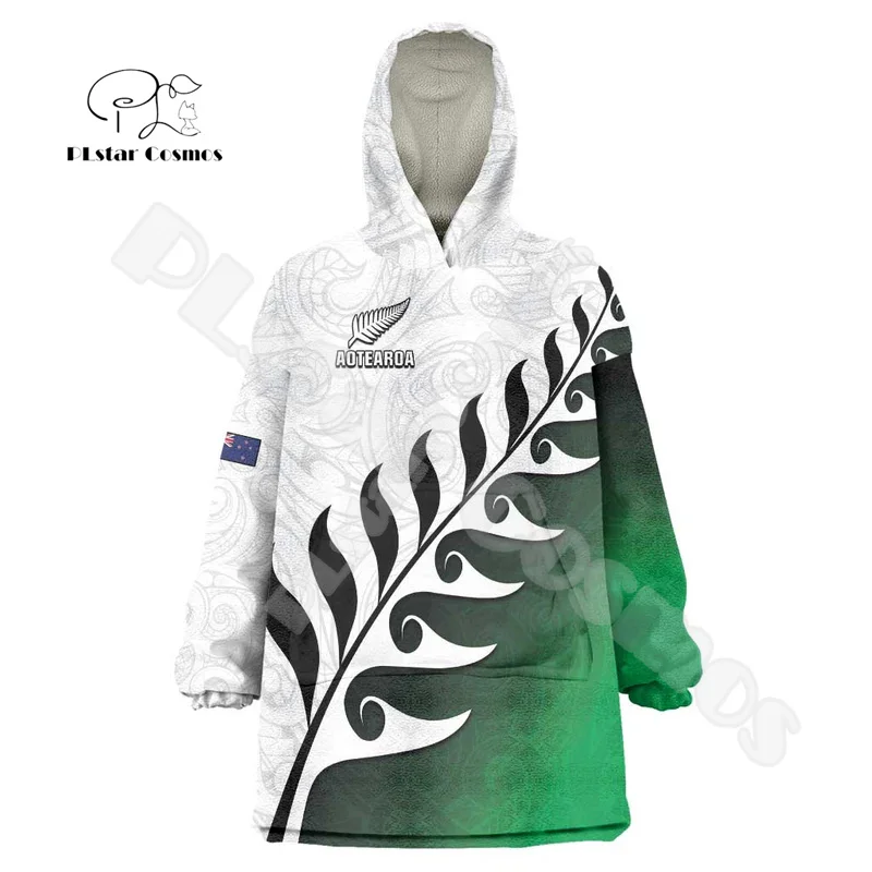 Custom Name New Zealand Aotearoa Maori Rugby Silver Fern Tattoo 3DPrint Harajuku Winter Casual Coat Fleece Jacket Snug Hoodies X