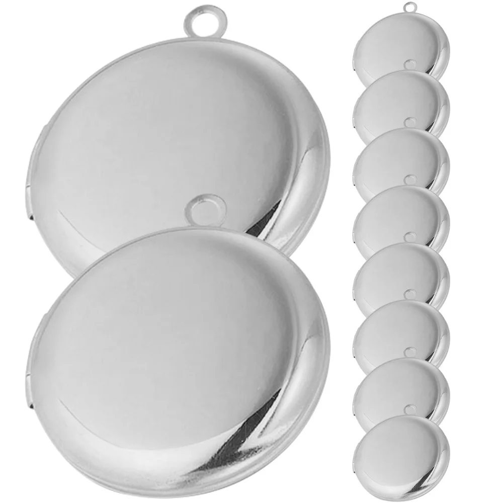 

10pcs Round Shaped Stainless Steel Locket Pendants Chic Delicate Photo Frame Necklace Women Creative Clavicle Jewelry Pendant