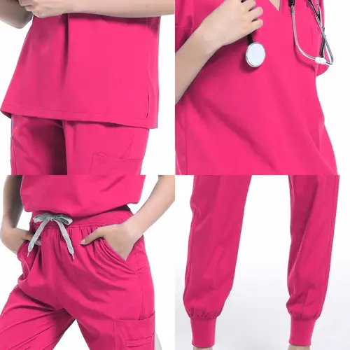 Imagen 2 del producto Uniforme médico púrpura para mujer, pantalones de pierna para correr, conjunto de médico, enfermera, cuello en V, conjuntos de uniforme de enfermería, menta, precio barato