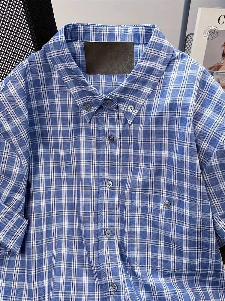 Hoge kwaliteit retro geruite shirt vrouwen losse zomer casual streetwear blouse oversize vintage alle match bf eenvoudige tops nieuw