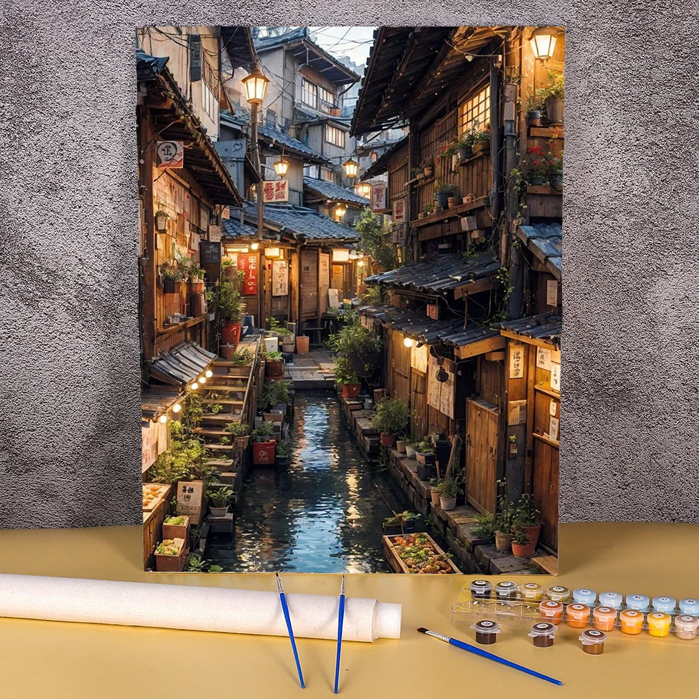 Frameless DIY Painting By Numbers Water Town Landscape Coloring By Numbers Acrylic Canvas Wall Art Picture Home Decors 40x50cm