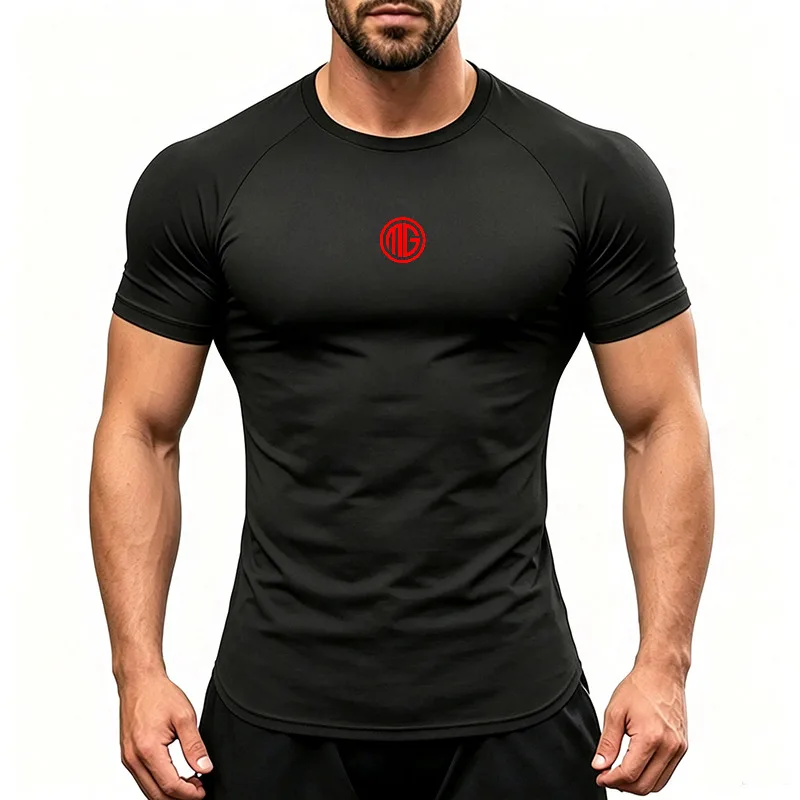 Men's Quick Dry Running T-Shirts Breathable Athletic Top Slim Fit Raglan Sleeve Sportswear For Gym Workout Training Fitness
