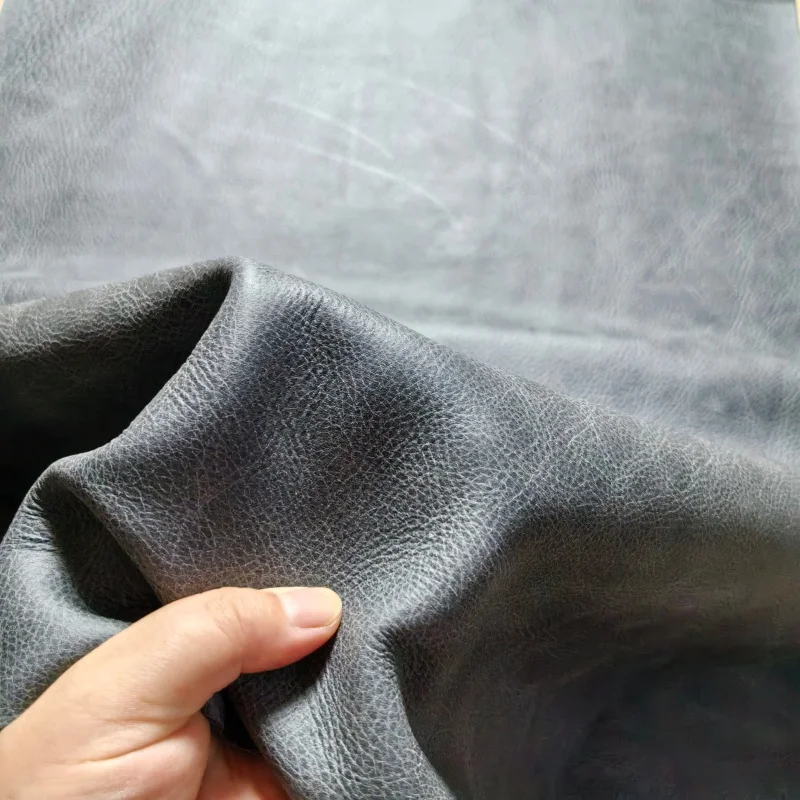 1.4Mm Grey Crackled Waxed Top‑Grain Cowhide. Genuine Leather Material. For Handmade Diy Soft Bags. Full‑Sheet Cutting.
