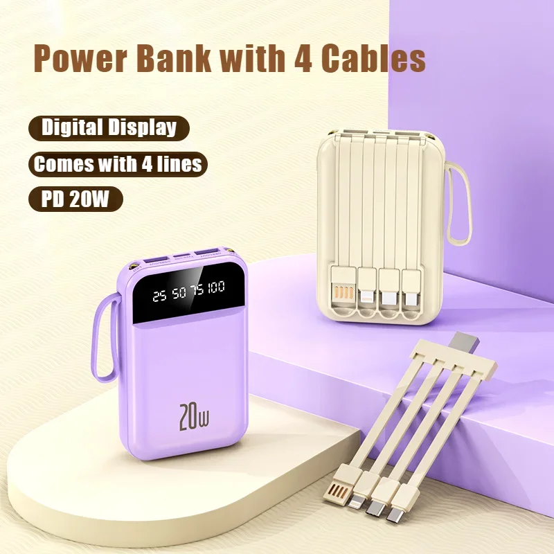 

New Mini External Battery Charger Cases Portable Power Bank Comes with 4 Cables 50000mAh Fast Charging for iPhone Samsung Xiaomi