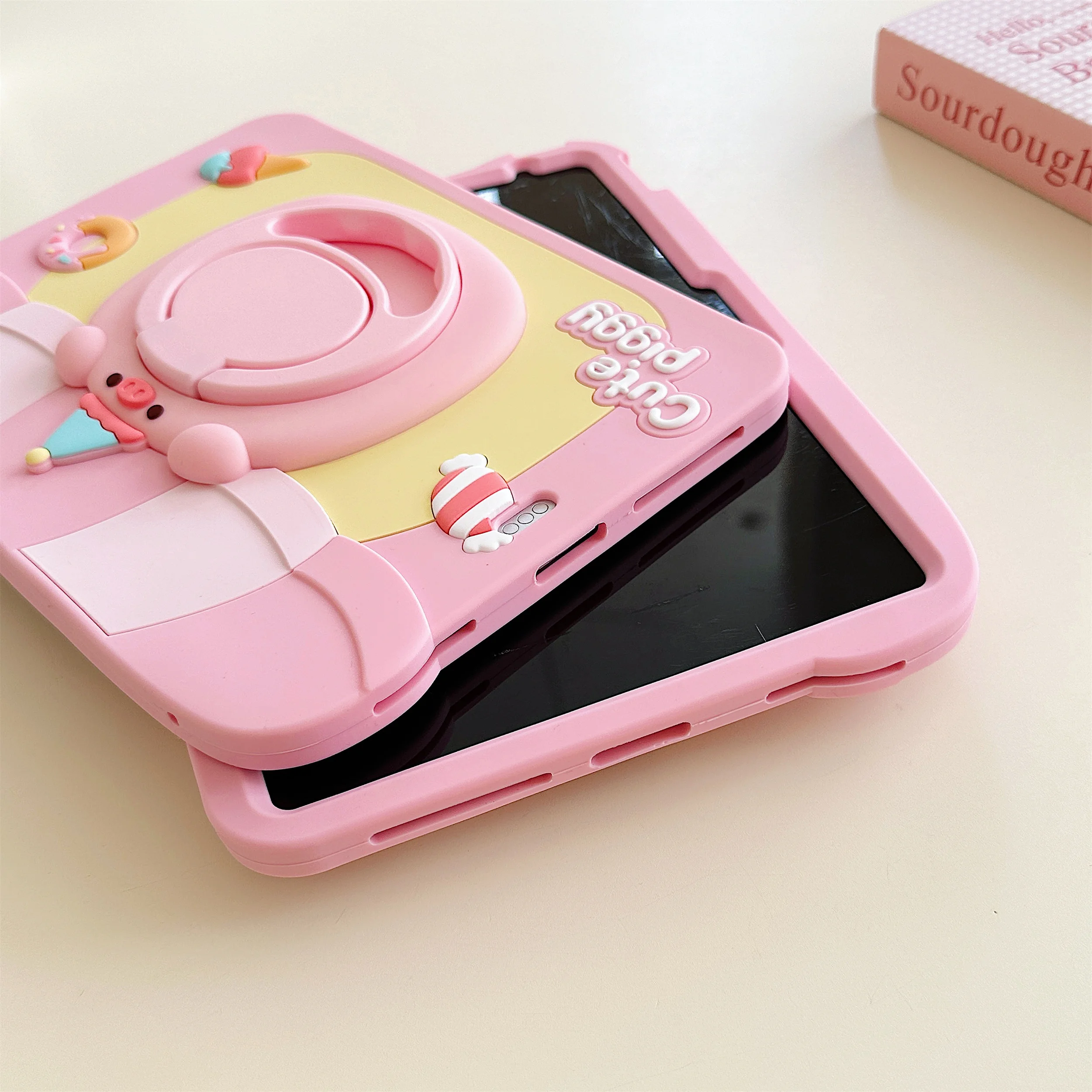 Cute Piggy Silicone Case For iPad Pro11 Air 11 10 9 8 7th 10.2 Air4 5 10.9inch Kids Tablet Cover Rotating Stand Shockproof Funda