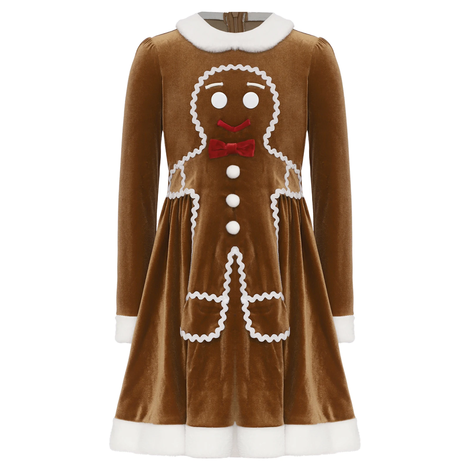 أطفال بنات عيد الميلاد الزنجبيل رجل تأثيري حلي طويلة الأكمام الزنجبيل الخبز نمط المخملية فستان عيد الميلاد السنة الجديدة ملابس للحفلات