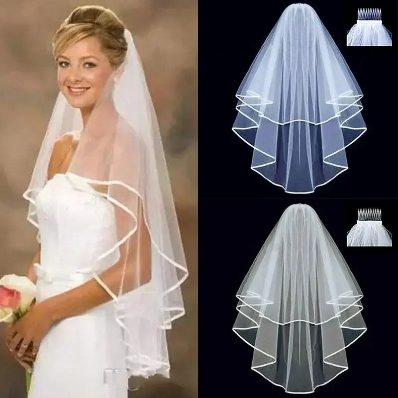 

Latest Looking of New Arrival Short Tulle Wedding Veils Two Layer Comb White Ivory Bridal