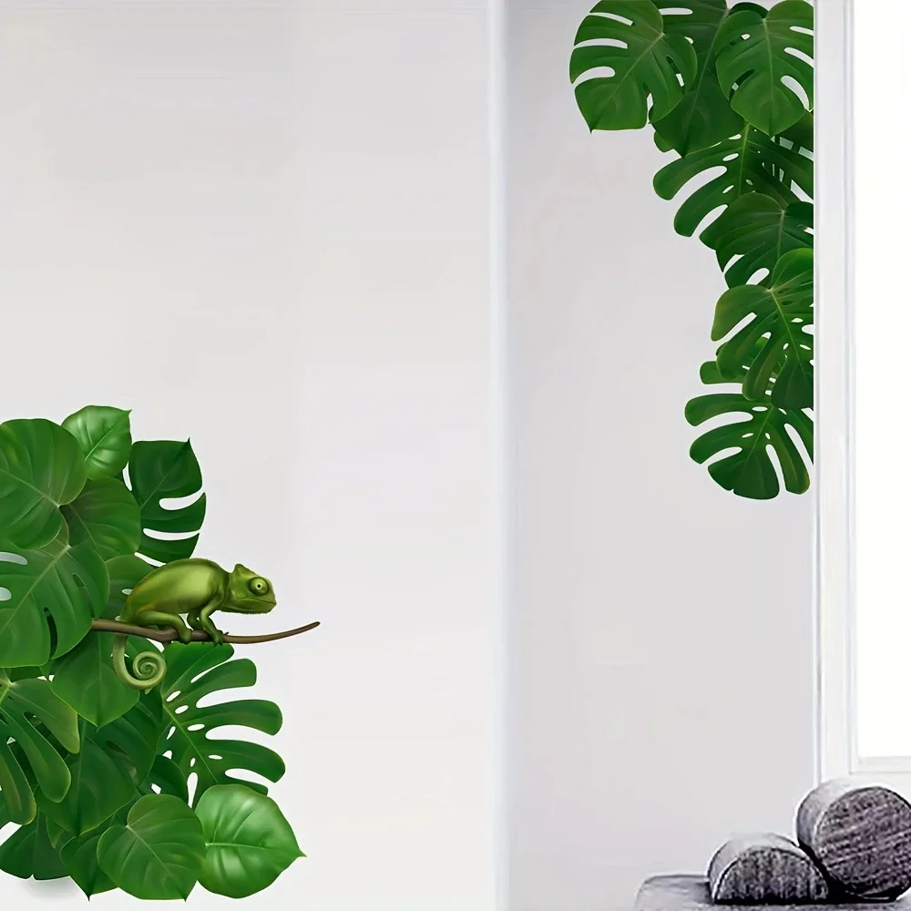 

MT1188# Tropical Greenery & Chameleon Wall Toilet Decal Removable, Vinyl Car Sticker for Bathroom Decor, Outdoor Indoor Use