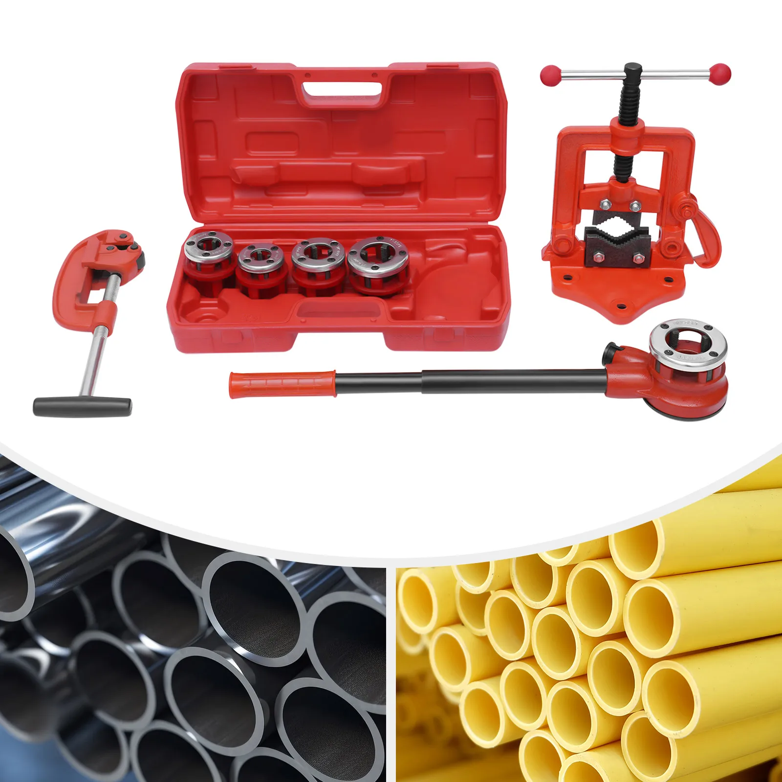 มือถือท่อ Threader RATCHET ประเภทชุด 5 Dies ชุดแบบพกพาเครื่องตัดท่อประปาเครื่องมือพกพา 3/8 '', 1/2'', 3/4''