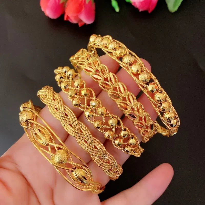 

Imitation 24K Real Gold Plated Fashion European And American Woven Twist Counterpart C Soft Bead Bracelet Women's Bangle No Fade