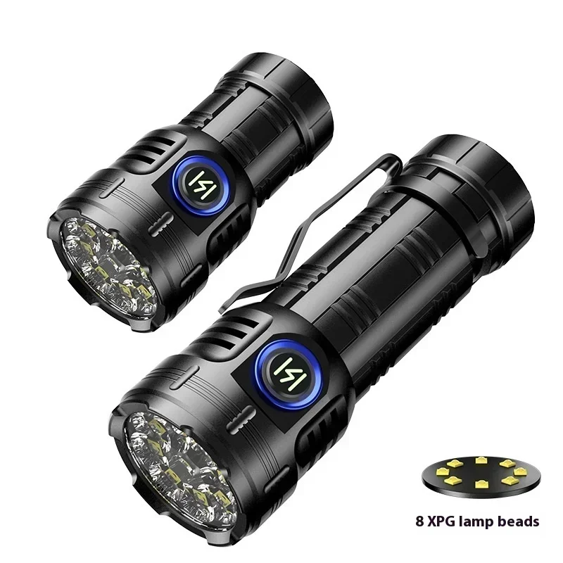 High Power LED Flashlight USB Rechargeable 8 * XPG Beads Lantern Tail Magnet Clip Torch Waterproof Portable Mini Lighting Lamp