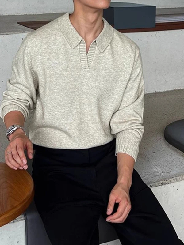 

Свободный крой Long Sve V-Ne вязаный свитер, мужской осенне-зимний повседневный однотонный верхняя одежда, удобное полиэфирное волокно