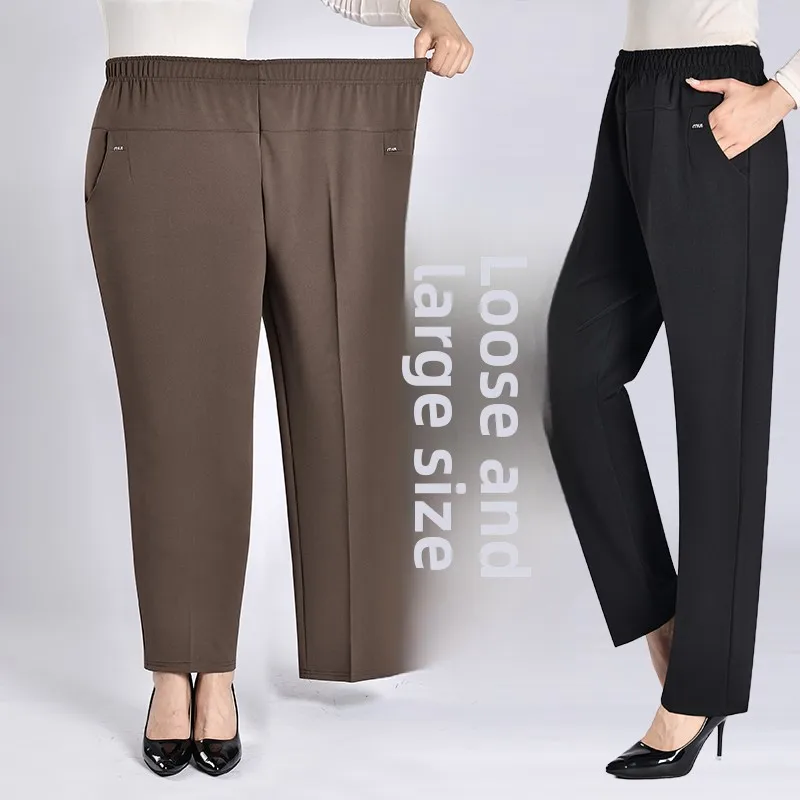 Mommy Sle Fce Lined Straight Leg Loose Fit Long Pants Casual Trousers for Middle Aged And ly Women