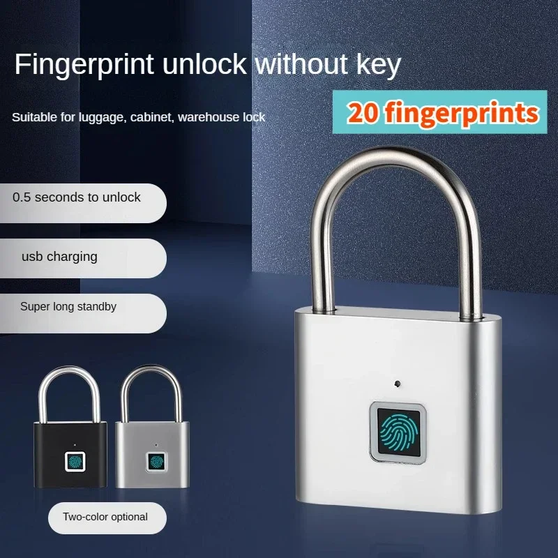 

Smart Fingerprint Padlock Waterproof Biometric Fingerprint Keyless Door Lock USB Rechargeable Security Padlock for House Unlock