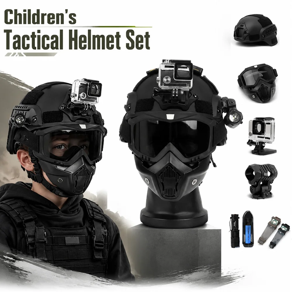 Children's Tactical Helmet Set with Removable Face Mask Lightweight Protective Headgear Children's Day Birthday Holiday Gift