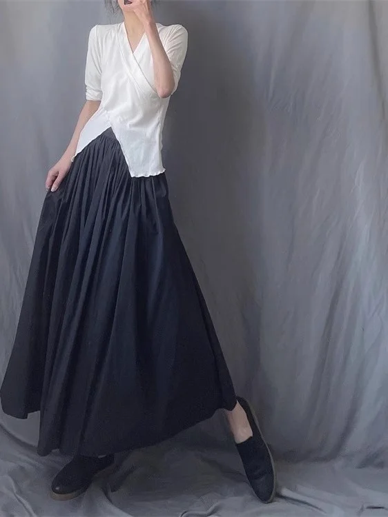 Jupe trapèze taille haute pour femmes, jupe Maxi d'été élastique à ourlet large, Bla blanc mat, Design de trajet
