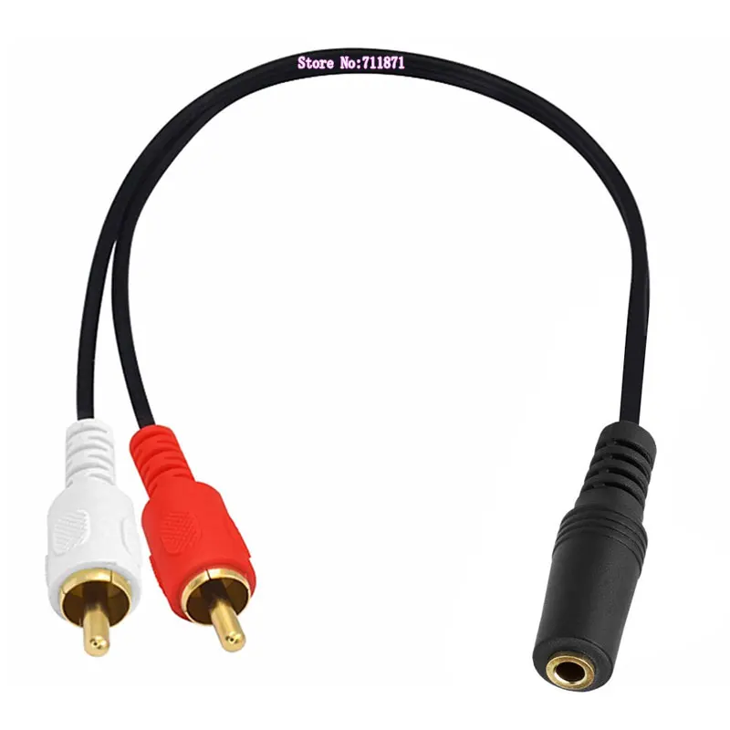 Linha de cabo adaptador estéreo banhado a ouro, cabo de áudio, 2 RCA macho, fêmea para RCA duplo, 3,5mm
