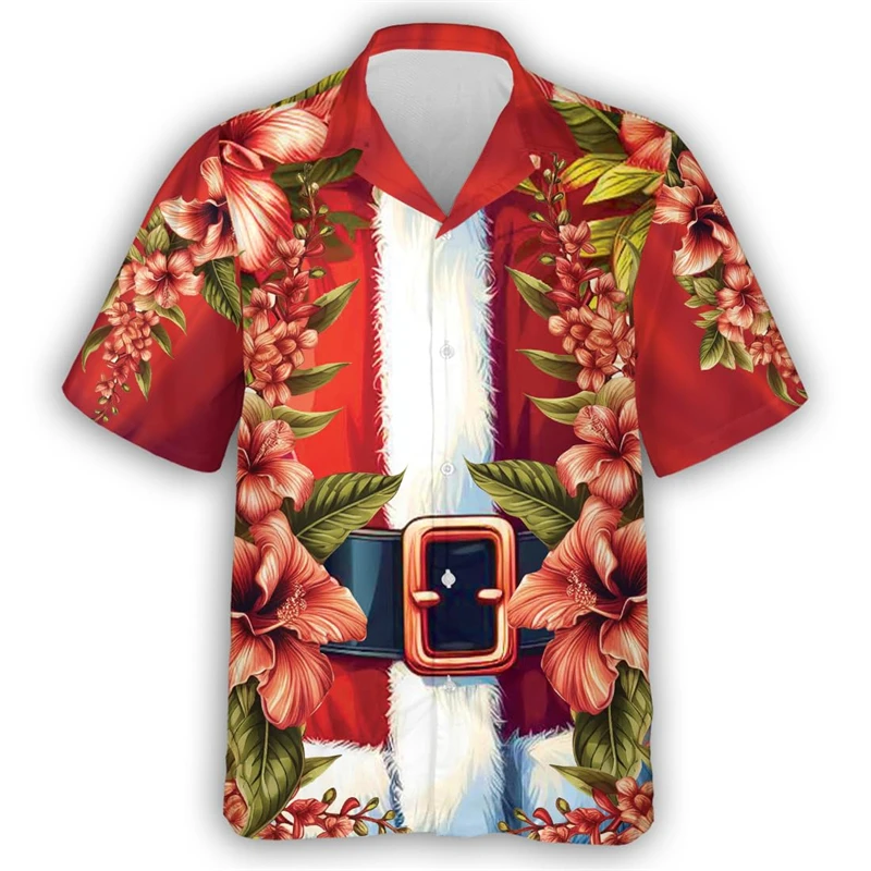 

New in 3D Print Christmas hawaiian Shirts for men Short Sleeve Santa Claus Graphic Vacation Shirt Tops Women Button Down Shirts