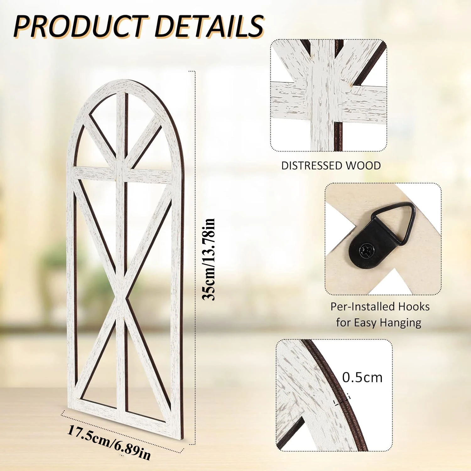 2 Packs Rustic Wood Window Frame Wooden Cathedral Arch Window Wall Decor Frame Art Farmhouse Wall Decor