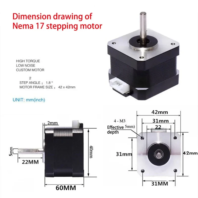 Nema 17 Stepper Motor 42BYGH59 With Brake High Torque 0.7N. m Shaft Diameter 5mm Single Shaft Durable Step Angle 1.8 °