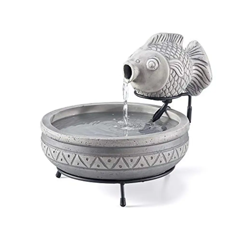 

Fish Water Garden Fountain Solar Pump Recycles Eco-Friendly Direct Sunlight Low Voltage Filter 1-Gallon Capacity Grey Cement