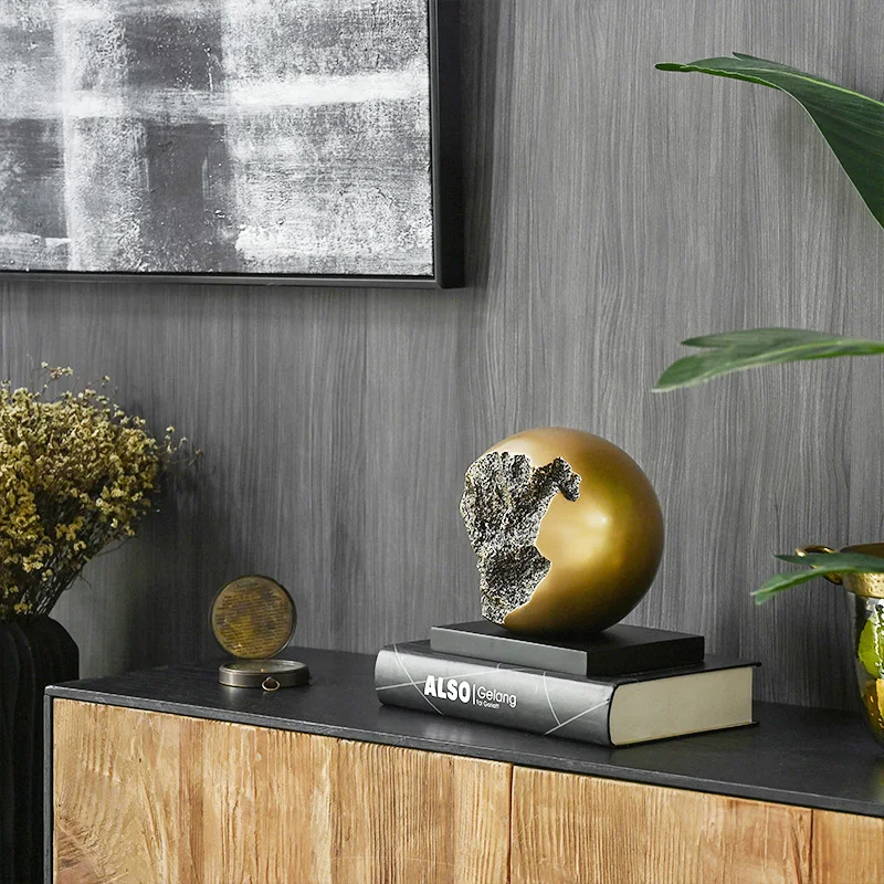 Creative Imitation Copper Round Spherical Sculpture Decoration Home Living Room Porch Desktop Abstract Resin Art Ornaments