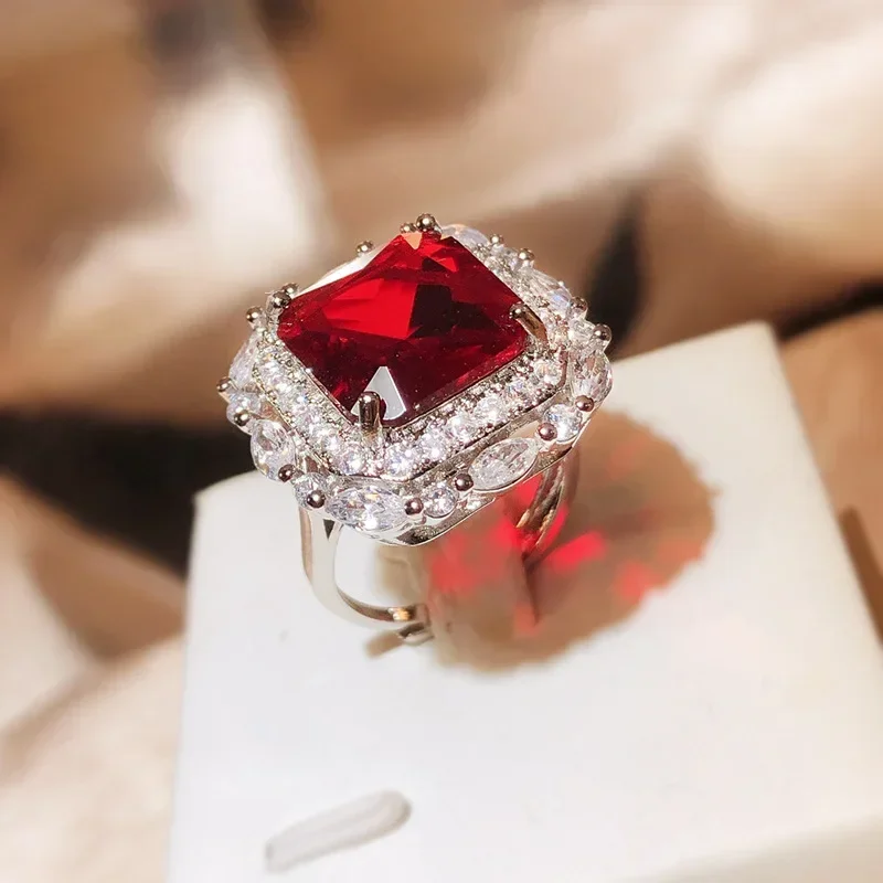 Anillo De joyería De rubí rojo De 100% Plata De Ley 925, Anillos De boda, piedras preciosas De rubí Natural, caja De Anillos De compromiso Bizuteria