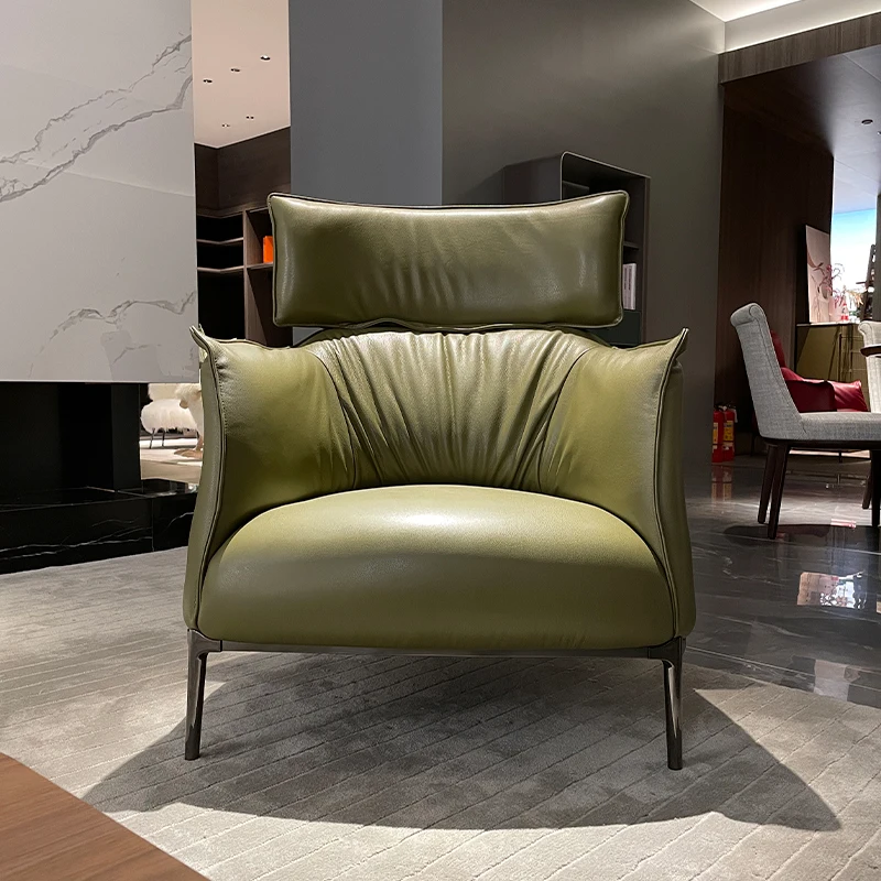 

Designer full leather single sofa chair, living room balcony lazy leisure first-layer cowhide chair