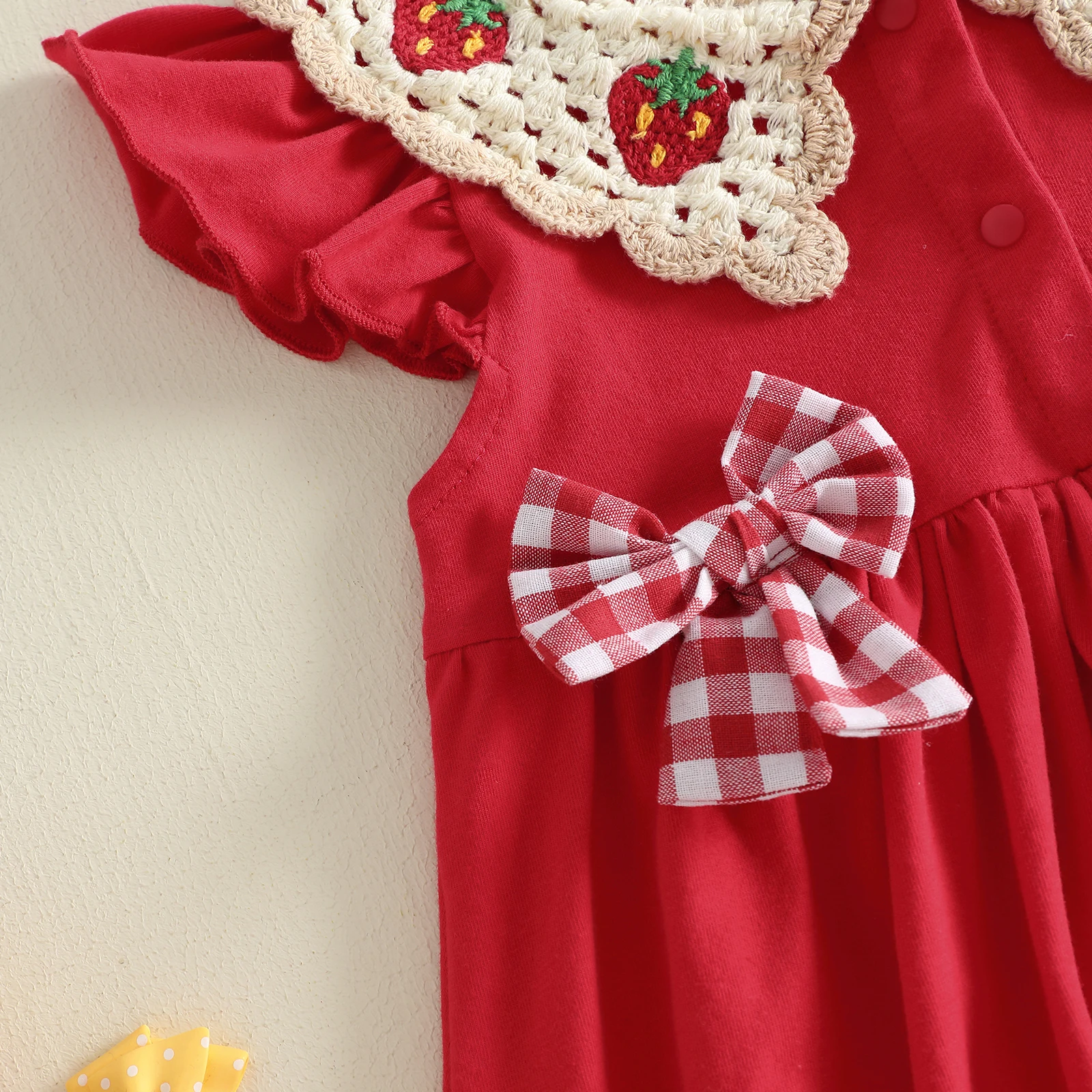 

1-4Y Toddler Baby Girls Summer Red Dress Adorable Strawberry Embroidery Flying Sleeve Round Neck Party Dress
