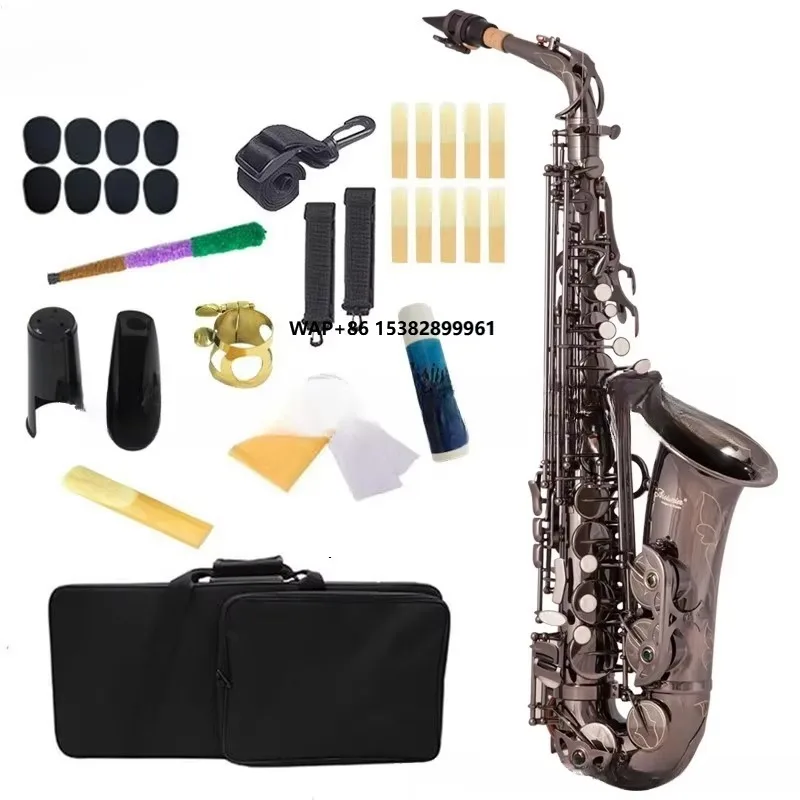 

China OEM Handmade Carved Double Tendon EB Key Professional Black Nickel Plated Alto Saxophone with Full Accessories