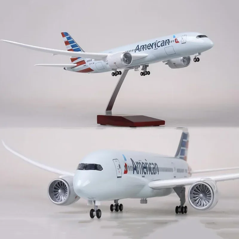 47CM 1/130 Scale Airplane Boeing B787 Dreamliner Aircraft American Airlines Model W Light And Wheels Diecast Plastic Resin Plane