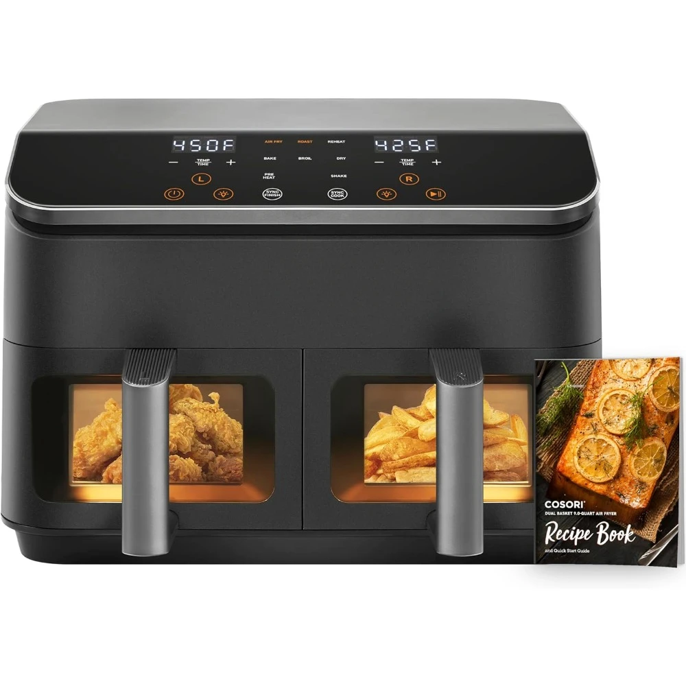 

Air Fryers,9Qt 8-in-1 Dual, Multi-dish Cooking at Once for Family and Couple with Double Baskets, Dishwasher Safe, Air Fryers