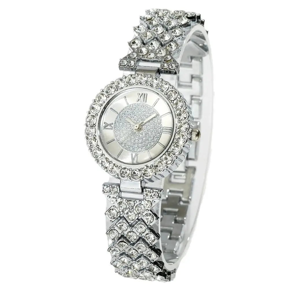 

6Pcs/set Fashion Shiny Rhinestone Jewelry Set Exquisite Simple Crystal Quartz Watch Luxury Necklace Bracelet Earrings Set Party